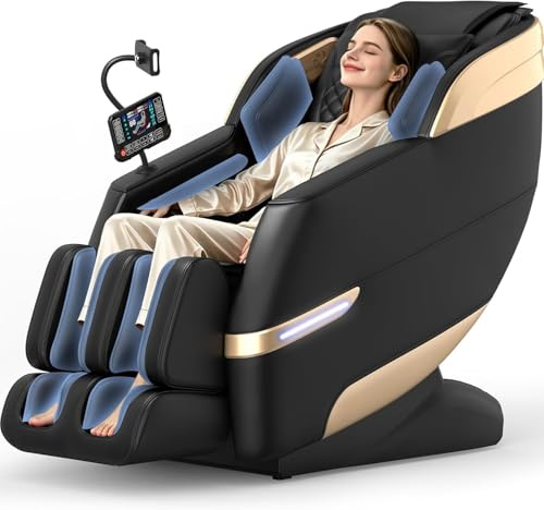 YONISEE 4D Massagesessel Ganzkörpermassage mit SL-Schiene, Sprachsteuerung | 11 Programme, Zero Gravity,16 Airbags, Beheizbar, KI Sprachsteuerung und Bluetooth Lautsprecher,Fußrollenmassage