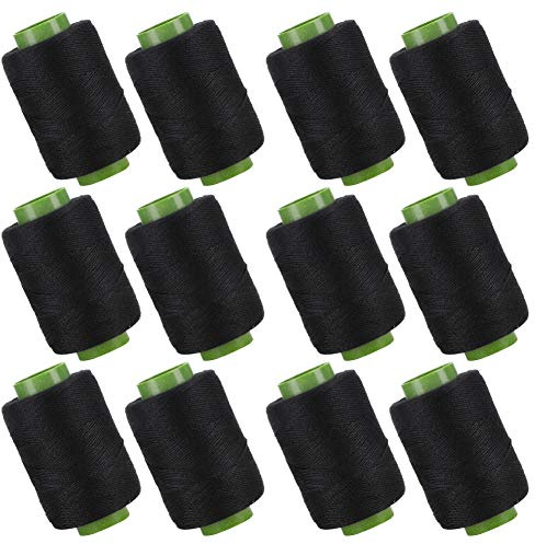 Changor Svart Sytrådsspole, Stark Polyester för Quiltning och Handsömnad, 300 M Längd för Hem och Resor, 12-pack