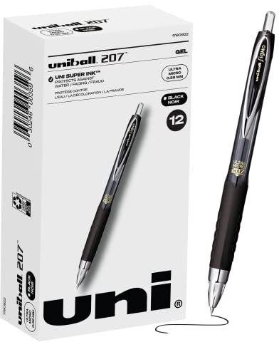 uniball 207 Signo Gel Ultra Micro Gelschreiber, einziehbar, extrafein 0,38 mm, schwarze Tinte, Rauchfass
