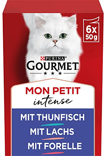 Gourmet PURINA GOURMET Mon Petit Intense Katzenfutter nass, Fisch-Variationen, 8er Pack (8 x 6 Beutel à 50g )