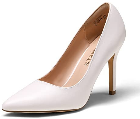 DREAM PAIRS Women's Closed Toe High Heels Dress Pointed Toe Wedding Pump Shoes,Size 6.5,White/Pu,Christian-N