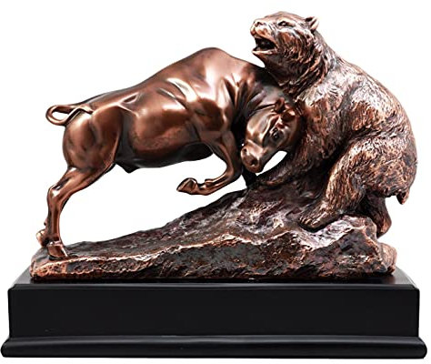 Ebros Gift Wall Street Stock Market Charging Bull Goring Bear Statue Bronze Galvanisierte Figur mit Sockel ideal für Investoren Geldverwalter Natur Wildtierliebhaber