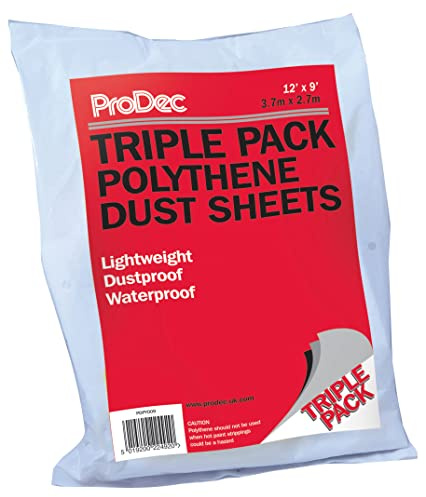 ProDec Triple Pack 12' x 9' Lightweight Polythene Dust Sheet | Dustproof and Waterproof Ideal for Covering and Protecting Floors and Furniture from Spills and Splashes When Decorating