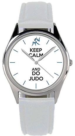 KIESENBERG Armbanduhr Judokämpfer Geschenk Artikel Idee Fan Damen Herren Unisex Analog Quartz Lederarmband Uhr 36mm Durchmesser B-20003 - B-Weiß