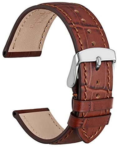 WOCCI 22mm Uhrenarmband Leder für Damen und Herren, Geprägtes Alligator, Silberne Schnalle (Braun)