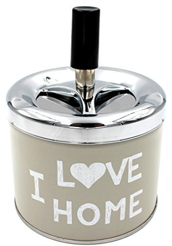 Con Aschenbecher aus Metall ~ I Love Home ~ Sturmaschenbecher Schleuderaschenbecher ~ grau/Creme ~ ca 9,2 x 9,2 x 12 cm