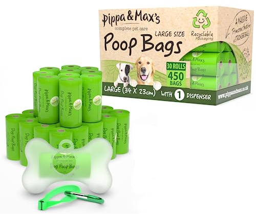 Pippa & Max 450er-Packung Extra Gro§e Hundekotbeutel, 15-17 Mikronen dick, HDPE Material, inklusive Dispenser