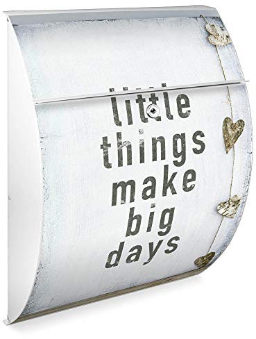 banjado Design Briefkasten - Modell Riviera 46x33,5x13cm groß - verzinkter Stahl weiß - Postkasten Öffnungsstopp großer A4 Einwurf Zylinderschloss 2 Schlüssel - Motiv Little Things