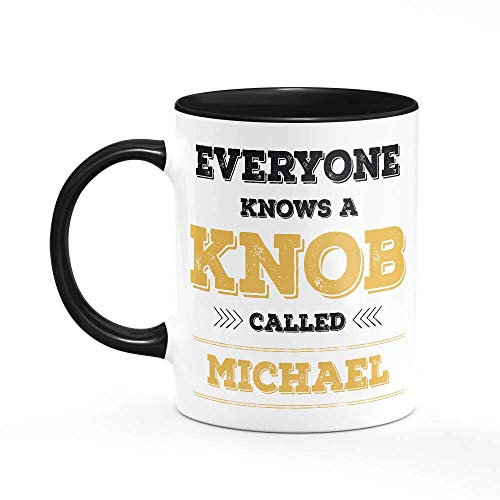 Personalised Name Knob Mug One Size Black/White Funny Rude Gift for Colleague Custom