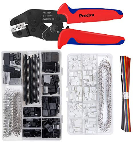 Preciva Dupont Outil de Sertissage AWG26-18 Sertisseuse à Cliquet avec 1550PCS Mâle/Femelle Connecteurs à broches 0,1-1,0mm² et 460PCS JST Connecteur pour 2,54mm 3,96mm(Rouge)