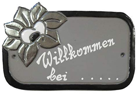 Blume-Keramikschild-Türschild-Klingelschild-Namensschild-Schild-190 x 125 mm-Relief von Hand gefertigt-Incl. Eigentext-Mit, oder ohne Klingel (6975 mit Eigentext ohne Klingel)