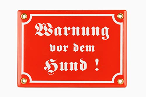 Warnung vor dem Hund Schild – 12x17 cm - Keramik Emaille - Wetterfest – Hundewarnschild – Vorsicht Hund Schild – Emailleschild – Emailschild (Rot)