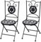 Bistrostuhl,2X Metall Garten Klappstuhl klappbare Bistrostühle Gartenstuhl Mosaikstühle schwarz und weiß 37 x 44 x 89 cm