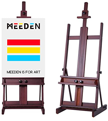 MEEDEN Walnuss Große H-Rahmen Studio Staffelei, Massive Buche Staffelei für schwere Beanspruchung, verstellbare Boden Staffelei, für Acry, Porträtarbeiten, Leinwand bis zu 77halten