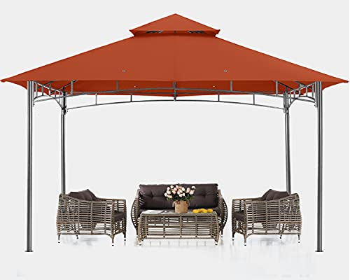 ABCCANOPY 3.35x3.35m Patio Pavillon für Patios Doppeldachweichdach Garten Hinterhof-Pavillon für Schatten und Regen,Rost rot
