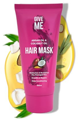 Give Me Cosmetics, Hair Mask for Dry Damaged Hair, Argan & Coconut Oil, Deep Conditioning, Intensely Hydrating Formula, Smoothes & Repairs, Salon Finish