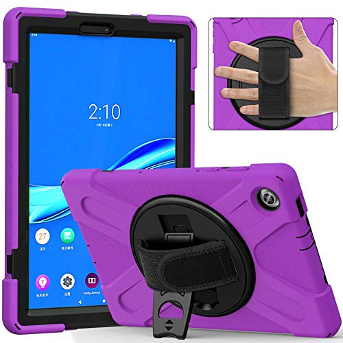 Bspring Shockproof Case for Lenovo Tab M10 HD 10.1 (2020 2nd Gen), 360 Rotatable Hand Strap Stand Case for Lenovo Tab M10 HD (2 Gen) TB-X306X/TB-X306F Android Tablet,Purple