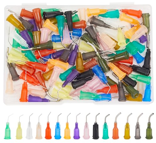 FINGERINSPIRE 120 aghi erogatori a punta smussata pre-piegati, 15 misure miste, 14G-34G, per applicatori di olio o colla