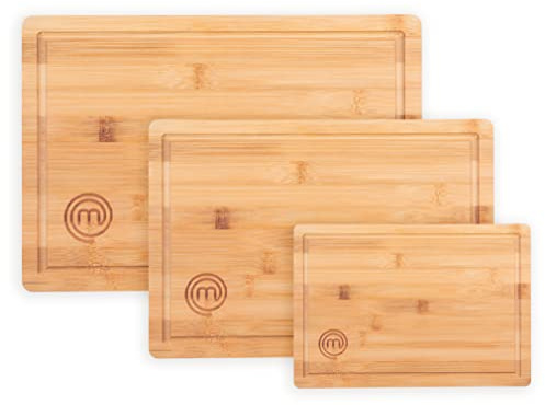 MasterChef Bamboo Cutting Boards for Kitchen, Wooden Cutting Board Set of 3, Natural, Organic & Food Safe Surface, Reversible Large, Medium & Small Wooden Chopping Boards with Juice Grooves