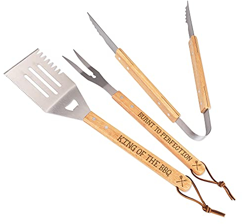 Gift Base Personalised BBQ Tool Set 3 Piece Stainless Steel With Wooden Handle Custom Message