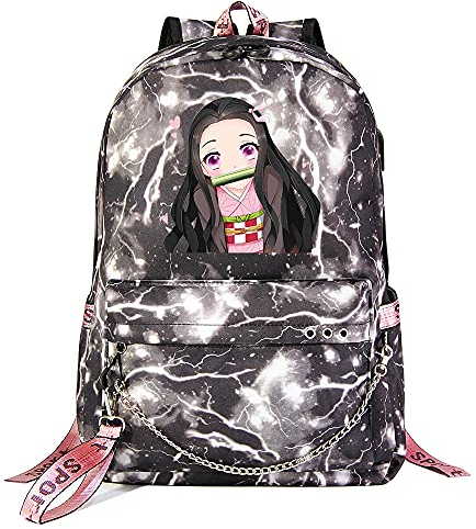 Yumenam Unisex Rucksack Kimetsu no Yaiba Anime Kamado Nezuko Druck Casual Daypack Laptop Rucksack Schoolbag Multifunktions-Rucksack Reiserucksack für Jungen und Mädchen