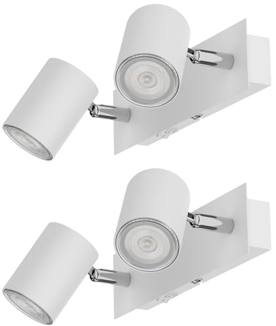 ledscom.de 2 Stück Wandspot WAIKA, zweiflammig, mit Schalter, weiß matt, inkl. GU10 LED, PAR16, warmweiß, je 6,3W, 374lm, 70°, 3-Stufen-Dimmer