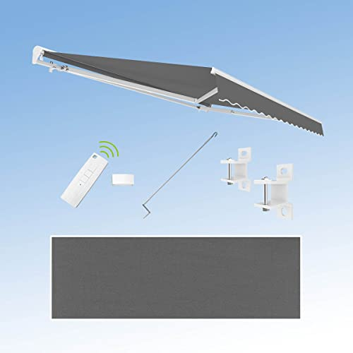 Eclipse Tenda da sole a cassetta, a mezza cassetta, con braccio snodato, protezione solare per balcone, elettrico, 3 x 2,5 m, tessuto 280 g/m², poliestere (PE), protezione UV 50+, colore panno: grigio