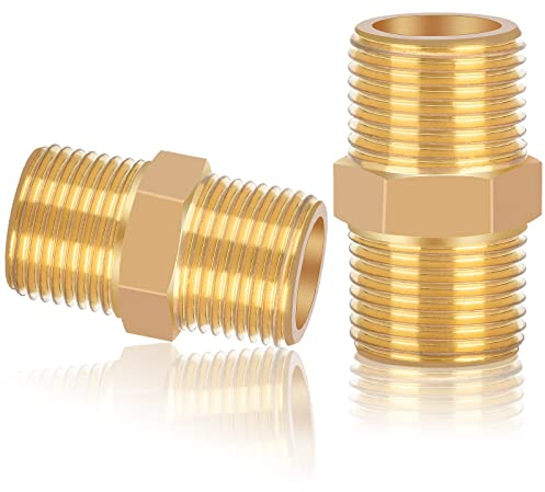 nutmanel Dubbele Nippel 3/8 inch(12mm), Messing Buitendraad, 2 stuks Dubbele Nippel Zeskan 3/8 inch AG/AG, Schroefdraadfitting, Messing Fittingen Geschikt voor Buisaansluiting