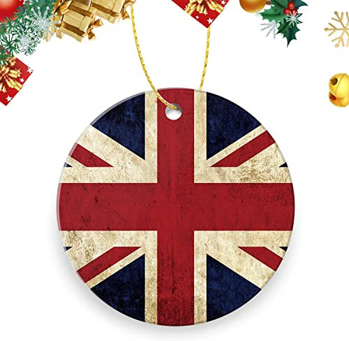 Double Sided Ceramic Ornament Xmas Tree Christmas Decor 3 inch，British Flag