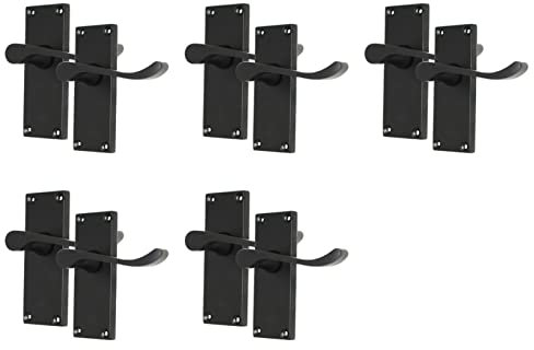Haven Heritage Door Handle Sets Victorian Scroll Matt Black Handles Latch Lock Bathroom Privacy (5 x Latch Handle)