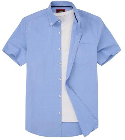 Mens Short Sleeve Oxford Shirt Plain or Stripe,Classic Fit,Button Down Collar & Pocket. Holiday Apparel Leisure Shirts. by Janeo British Apparel. Ocean Blue Plain, 2XL