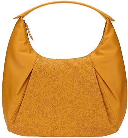 THUN, Borsa Hobo in Colore Giallo Decorata con Icone Thun in Embossed, Poliestere, Linea Borbonese, 41x31x12 cm