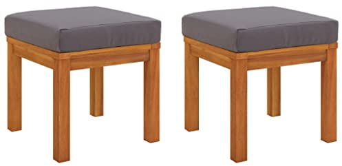 vidaXL Gartenhocker 2 STK., Sitzhocker mit Kissen, Holz Hocker für Garten Terrasse Innenhof, Gartenmöbel Fußhocker, Massivholz Akazie