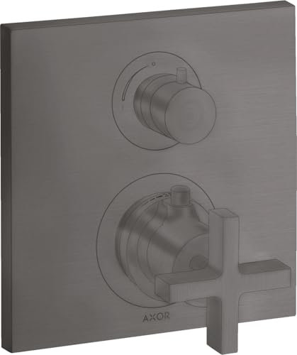 hansgrohe AXOR Citterio Thermostat Unterputz mit Absperrventil, Kreuzgriffe, 1 Verbraucher, 39705340, Farbe: Brushed Black Chrome