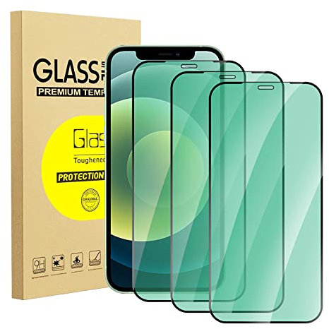 Screen Protector for iPhone 12 Pro Max, 3 Pack Anti Blue Light Tempered Glass Protective Film [Green Light Eye Protection] Compatible with iPhone 12 Pro Max 6.7'', Anti Fingerprint, Anti Scratch