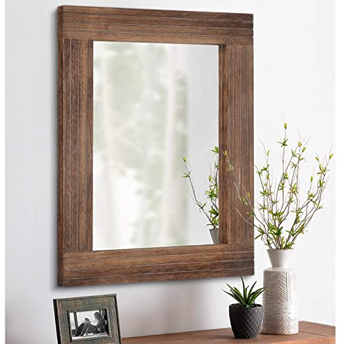 HLFMVWE Rustikaler Spiegel, Holz, rechteckig, Antik-Optik, Wandspiegel, Rahmen, Dekoration, Farmhouse, Schlafzimmer, Eingangsspiegel, groß, Braun, 45 x 65 cm