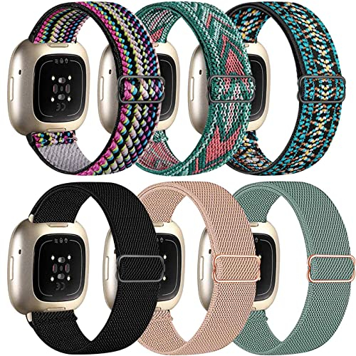 chinbersky 6 Stück Armband Kompatibel mit Fitbit Versa 4 Armband/Fitbit Sense Armband Damen Herren, Verstellbares Dehnen Nylon Sport band für Versa 4/Sense 2/Sense,Nicht kompatibel mit Fitbit Versa 3