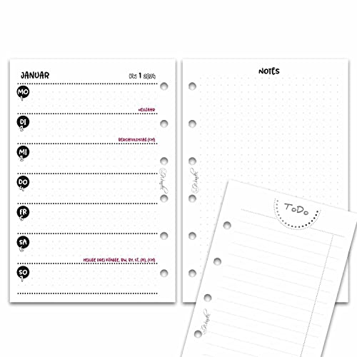 SinnWunder®2026 Premium Wochen-Kalendereinlagen - 1 Woche auf 2 Seiten und gratis ToDo-Listen- Größe Pocket mit Filofax-Lochung - ColorMeSinn