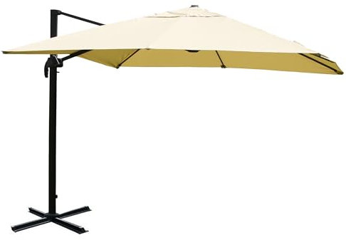 Décoshop26 Parasol Professionnel Restaurant pour Jardin terrasse 3x4m (Ø5m) Polyester Aluminium/Acier 26kg crème sans Pied 04_0003302