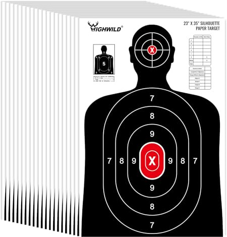 Highwild Shooting Range Silhouette Paper Target - 23X35 Inches - Suitable for Handguns, Rifles, Airguns, BB Guns (20 Pack, White & Black)