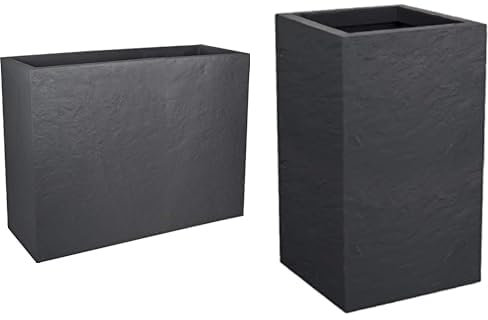 EDA Volcania - Loft L de Pared Baja, 46 litros, Decoración Imitación Piedra & Maceta Cuadrada Alta Volcania'Up 36 L – Decoración de imitación Piedra – Una Pared