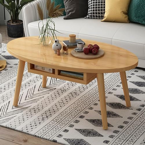 Mesa de Centro Ovalada Con Patas de Madera Maciza, Auxiliar Moderna Con Cubo, Para Sala de Estar, C, 80 * 40 * 43cm