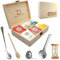 Zinello Design - Scatola da tè in legno + set di accessori per la tisana, infusione | Cofanetto regalo per lo stoccaggio e l'organizzazione della cucina | cucchiaio per miele, pinze, palla da tè,