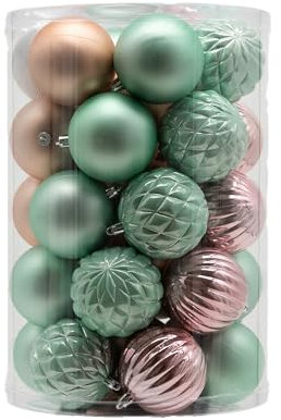 Kunststoff Weihnachtskugel rosa/Mint 1 Set - 34 Stück Ø 8cm Deko Kugel Christbaumschmuck Mix Glitzer Matt Gemustert Glänzend