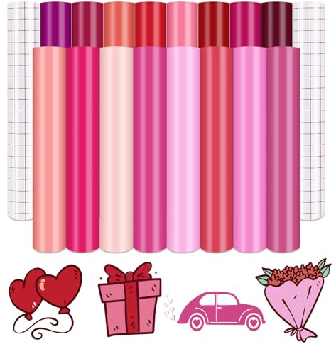 Tintnut Pink Permanent Vinyl 16pcs 12x10in Solid Color Self Adhesive Vinyl | Multicolor printed,easy to cut, weed & transfer,stretchy & washable,indoor & outdoor application,for home decor DIY crafts