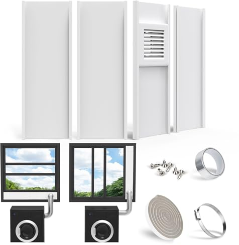 Wintcomfort Trockner-Lüftungsfenster-Set, verstellbar bis zu 160 cm Fenstertrockner-Entlüftungs-Set, universelles 10,2 cm Fensterlüftungs-Set mit Trockner-Belüftungsabdeckung und Filter für