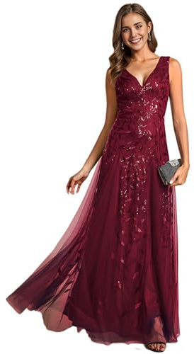 Ever-Pretty Vestido formal sin mangas con lentejuelas y cuello en V doble | Bordado de lentejuelas, vestido de noche formal, cuello en V sexy, sin mangas, bodycon, longitud hasta el suelo