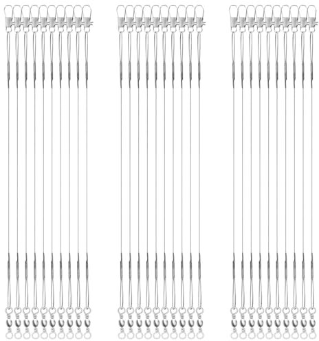 30pcs Fishing Leaders, 7.48 Inch Stainless Steel Leader Wires with Swivel Buckle Fishing Leader Lines Connecting Fishing Tackle Lure or Hook, for Saltwater and Freshwater (Silver)