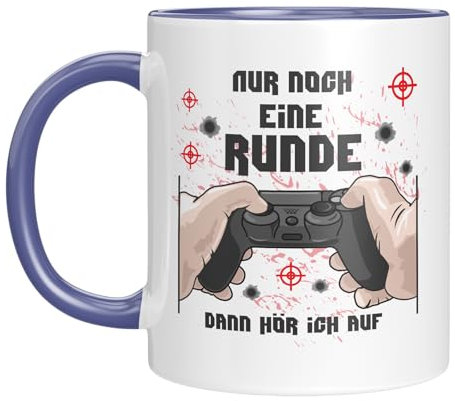 TassenTicker - Nur noch eine Runde - dann hör ich auf - Tasse - Gamer - Kaffeebecher - Controller - Motiv - lustiger Spruch - Zocker - Geschenkidee - Blau