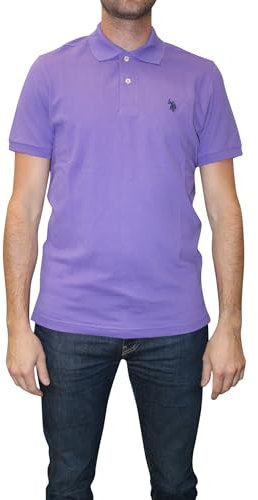 U.S. Polo Assn. Polo Classica da Uomo, con Chiusura a Due Bottoni, Polo in piqué, Estiva, alla Moda, da Golf, Ultra Viola, L